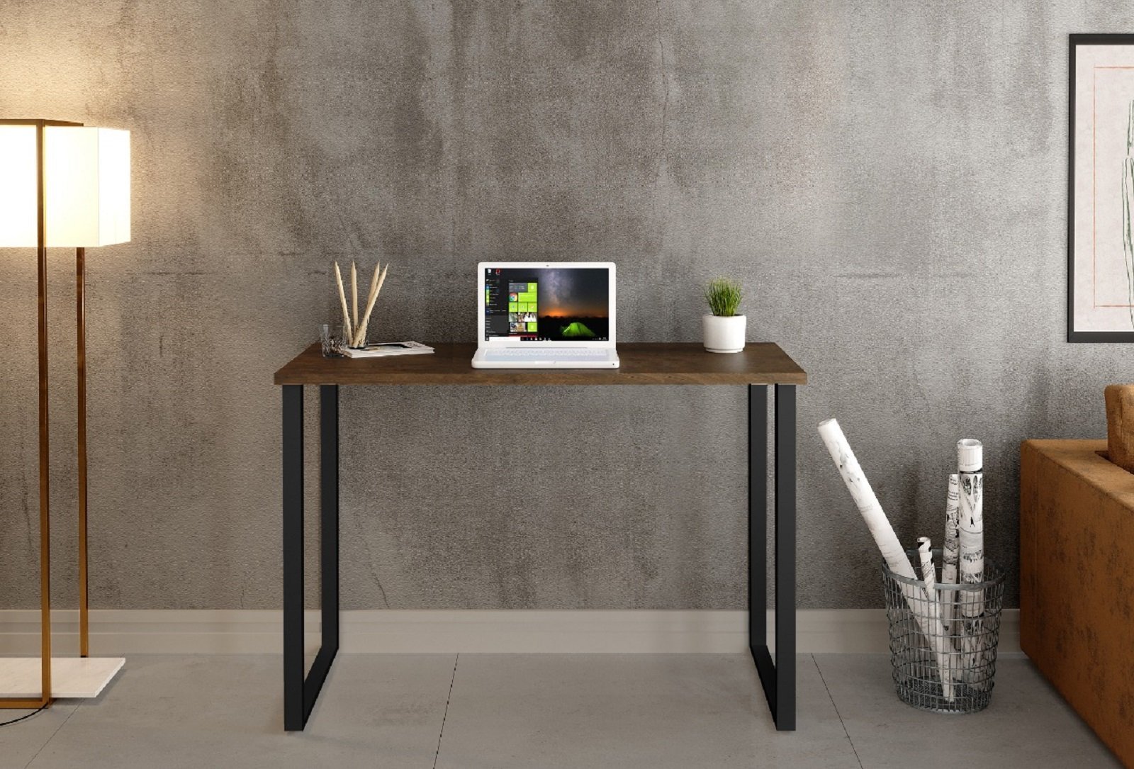 Mesa Office Decorativa e Estudo 0,76 Cm Preto/embuia - Ferro/mdf