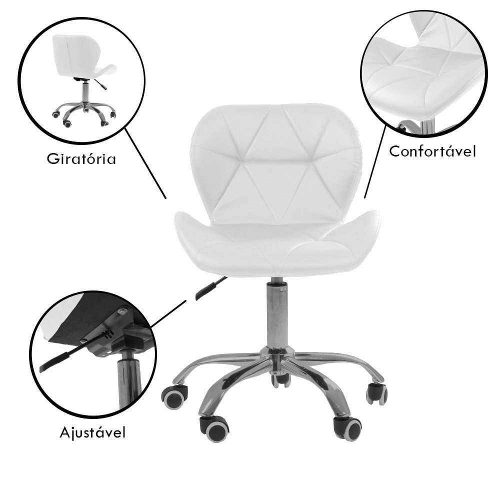 Cadeira Office Eiffel Slim com Base Giratória e Ajustável - Branco - 2
