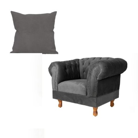 Uma Poltrona Chesterfield Duque + Uma Almofada Suede Cinza Chumbo sala de estar/Recepção