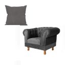 Ver imagem 1 de Uma Poltrona Chesterfield Duque + Uma Almofada Suede Cinza Chumbo sala de estar/Recepção