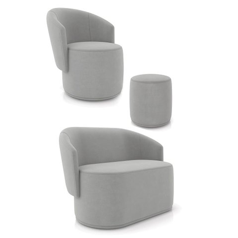Sofá Namoradeira com Poltrona e Puff Orgânico Sala Malu Suede M11 - D’Rossi