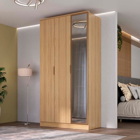 Roupeiro Ravi em Mdf 3 Portas com Reflecta 120,5x232,2cm Olmo 1120