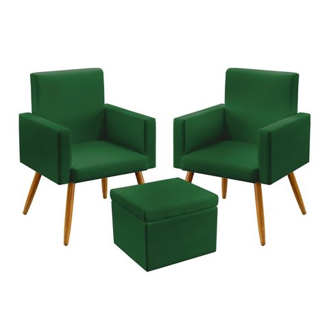 Kit 2 Poltronas Nina Com Puff Quasar Suede Verde Aradecor