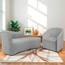 Ver imagem 2 de Kit Sofá Curvo França 160cm Ld. e Poltrona Luiza Max Conforto, Linho Cinza Claro