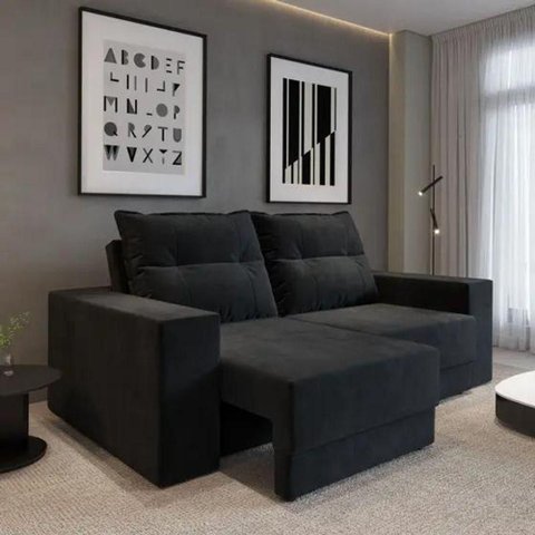 Sofá Aurora 2 Lugares Retrátil e Reclinável 140cm Preto Suede