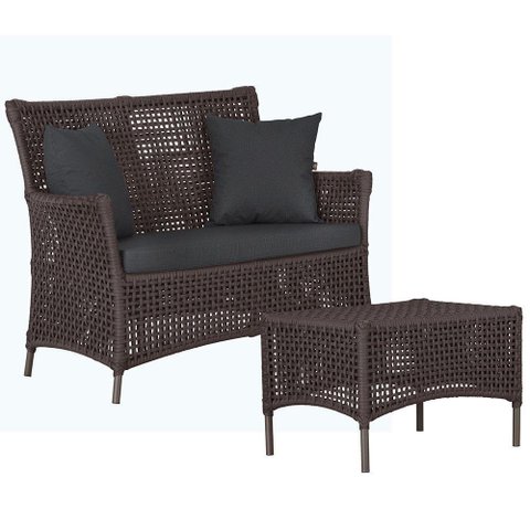 1 Sofá e Mesa Igapó Alumínio Marrom Corda Náutica E11 Trama Marrom
