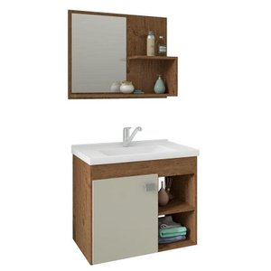 Conjunto para Banheiro com 1 Porta e Cuba Bia-MGM Móveis. - Amendoa / Off white