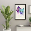 Ver imagem 2 de Quadro Decorativo Gato Estilo Aquarela 33x24cm - com vidro:Madeira preta