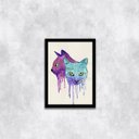 Ver imagem 1 de Quadro Decorativo Gato Estilo Aquarela 33x24cm - com vidro:Madeira preta