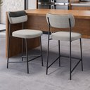 Ver imagem 3 de Banqueta Média Cozinha Lila com Encosto Couríssimo Preto Linho Cinza - Desk Design