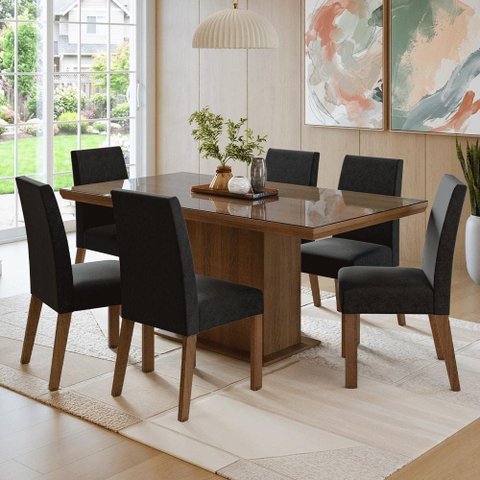 Conjunto Sala de Jantar Tampo de Vidro 6 Cadeiras Rustic/Oxford Alba Madesa