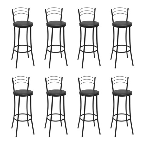 Kit 8 Banquetas Altas Pretas com Assento Estofado e Encosto para Bancada Cozinha Preto