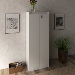 Armário Estante para Escritório com 2 Portas e Chave Branco - 1
