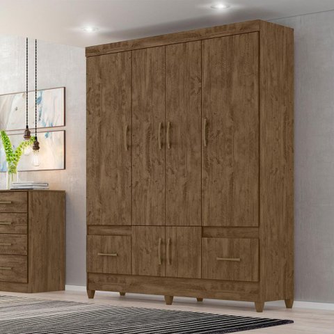 Guarda Roupa Casal Ms912 4 Portas 2 Gavetas Castanho Wood - Moval