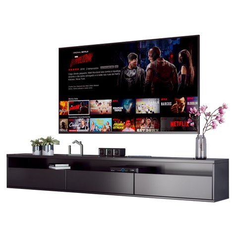 Rack Suspenso para TV Life 1.8 Preto Acetinado - MóveisAqui