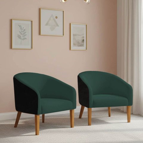 Poltrona Sala Decorativa Kit 2 Stella Pé Madeira Trapézio Castanho Sintético Pu D03 - D’Rossi
