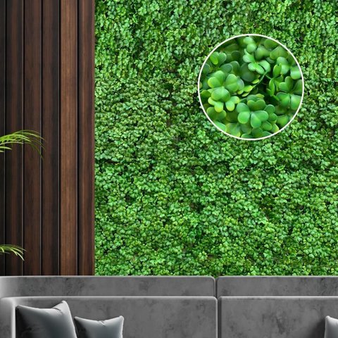 12 Placas Trevo Artificial Folhagem Premium Alta Qualidade para Decorar Paredes Internas e Painéis