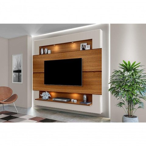 Painel para Tv 75" com Nicho e Prateleira Carvalho Off White