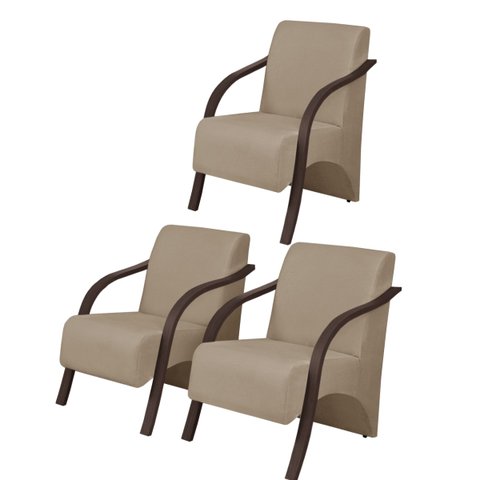 Kit3 Poltronas Decorativas Vênus 1 Lugar Braço Pé Madeira D Salla Suede Cappuccino