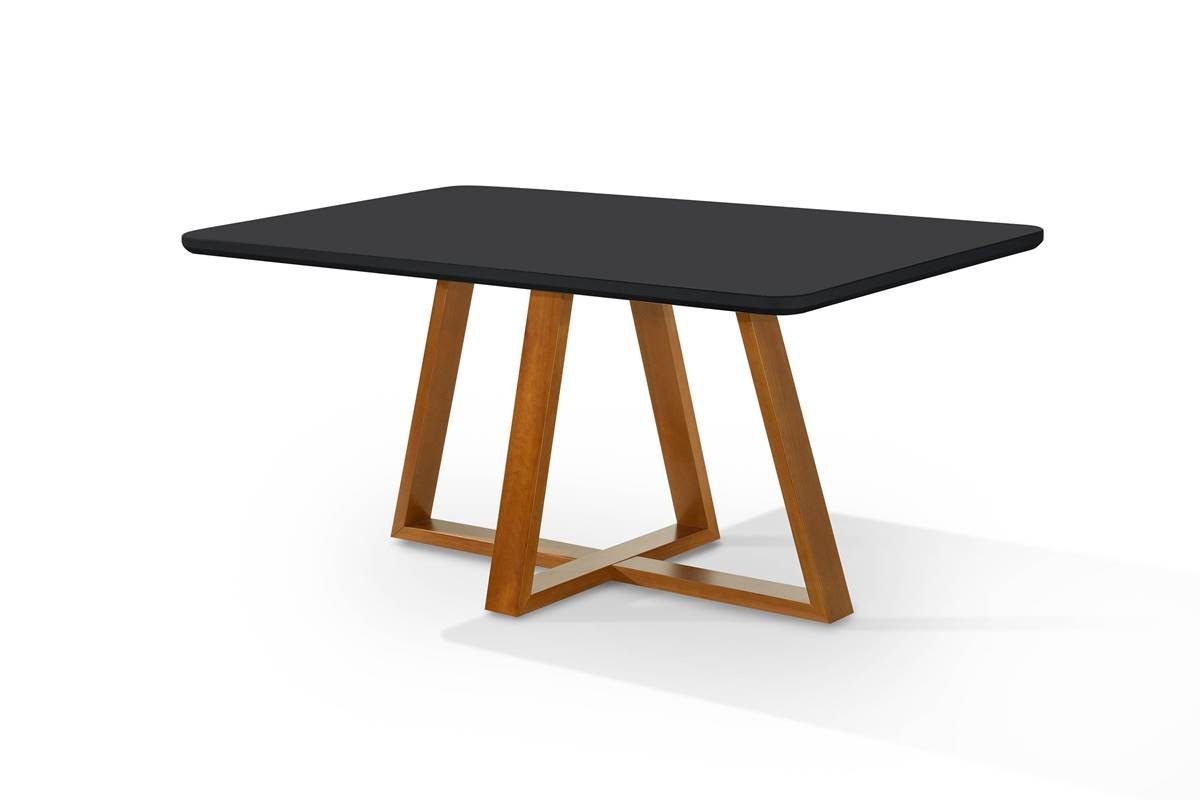 Mesa de Jantar Bela 160x90cm Pés Madeira Tampo Vidro/MDF