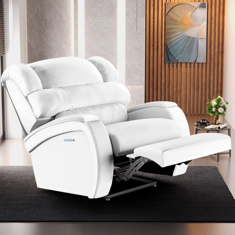Poltrona do Papai Sala de Cinema Reclinável Kylie Elétrica Botão com Led USB PU Branco G23 Gran Belo