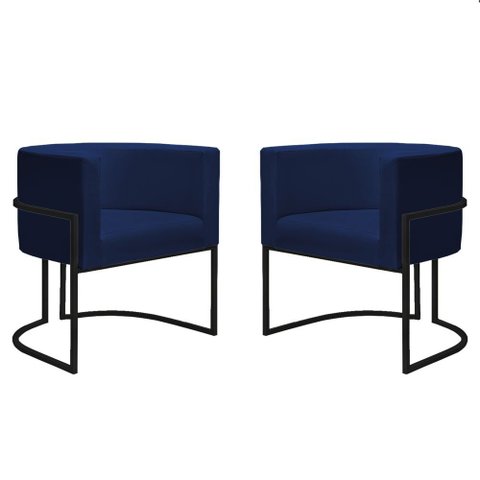 Kit 2 Poltronas Decorativa Nayara Base Ferro Preto Suede - Twdecora