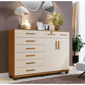 Cômoda 8 Gavetas 2 Portas New Triunfo Benetil Móveis - Cinamomo/off
