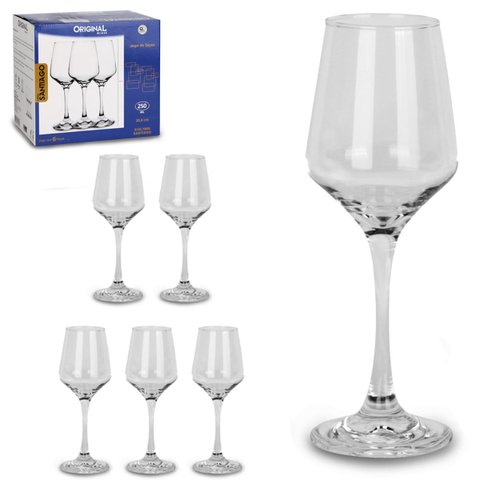 Jogo 6 Taças de Vidro Santiago 250ml - para Água e Vinho - Transparente