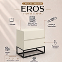 Ver imagem 2 de Mesa de Cabeceira Eros Off White 60cm com 2 Gavetas Pés de Metal Preto Estilo Industrial