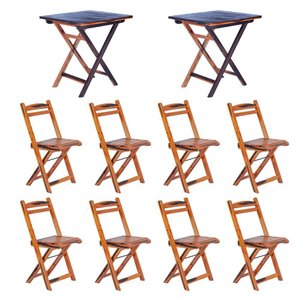 Kit 2 Mesas Dobráveis com 8 Cadeiras 100% Madeira Maciça Ypê Cerejeira