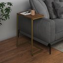 Ver imagem 1 de Mesa Lateral de Apoio Industrial Sofá Charmme Ferro Dourado e Tampo Amêndoa