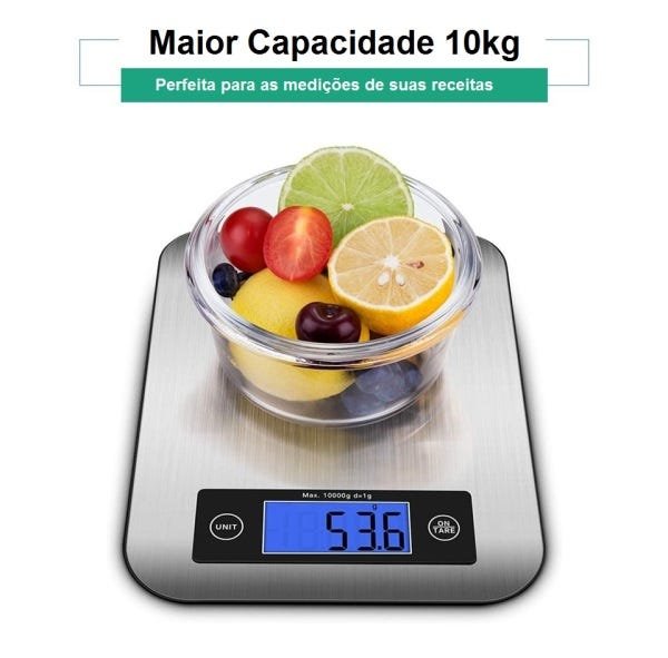 Balança Cozinha Gourmet Alimentos 10kg Aço Inox Tela LCD Touch Screem - 7