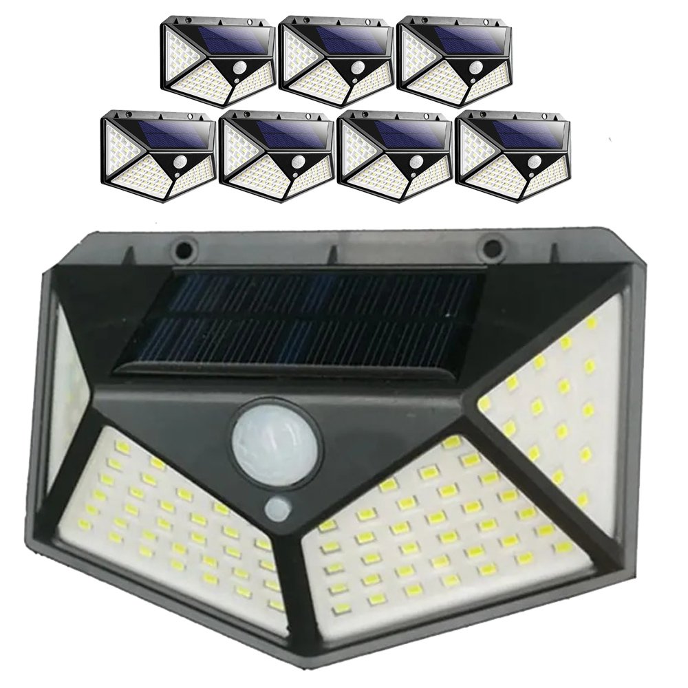 Luminária Solar Branco Quente 100 Led Sensor Presença 8 Unidades Spot Balizador Parede 3 Funçõ - 1