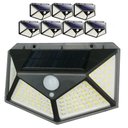 Ver imagem 1 de Luminária Solar Branco Quente 100 Led Sensor Presença 8 Unidades Spot Balizador Parede 3 Funçõ