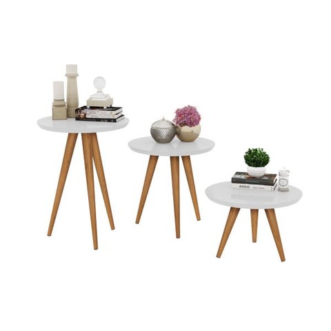 jogo 3 mesas retrô pés palito, centro, lateral e apoio classic prime - branco - Comprar Moveis Em Ca