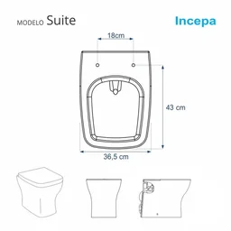 Tampa de Vaso Poliéster Suite Branco para bacia Incepa 1.6gpf 6lpf - 5