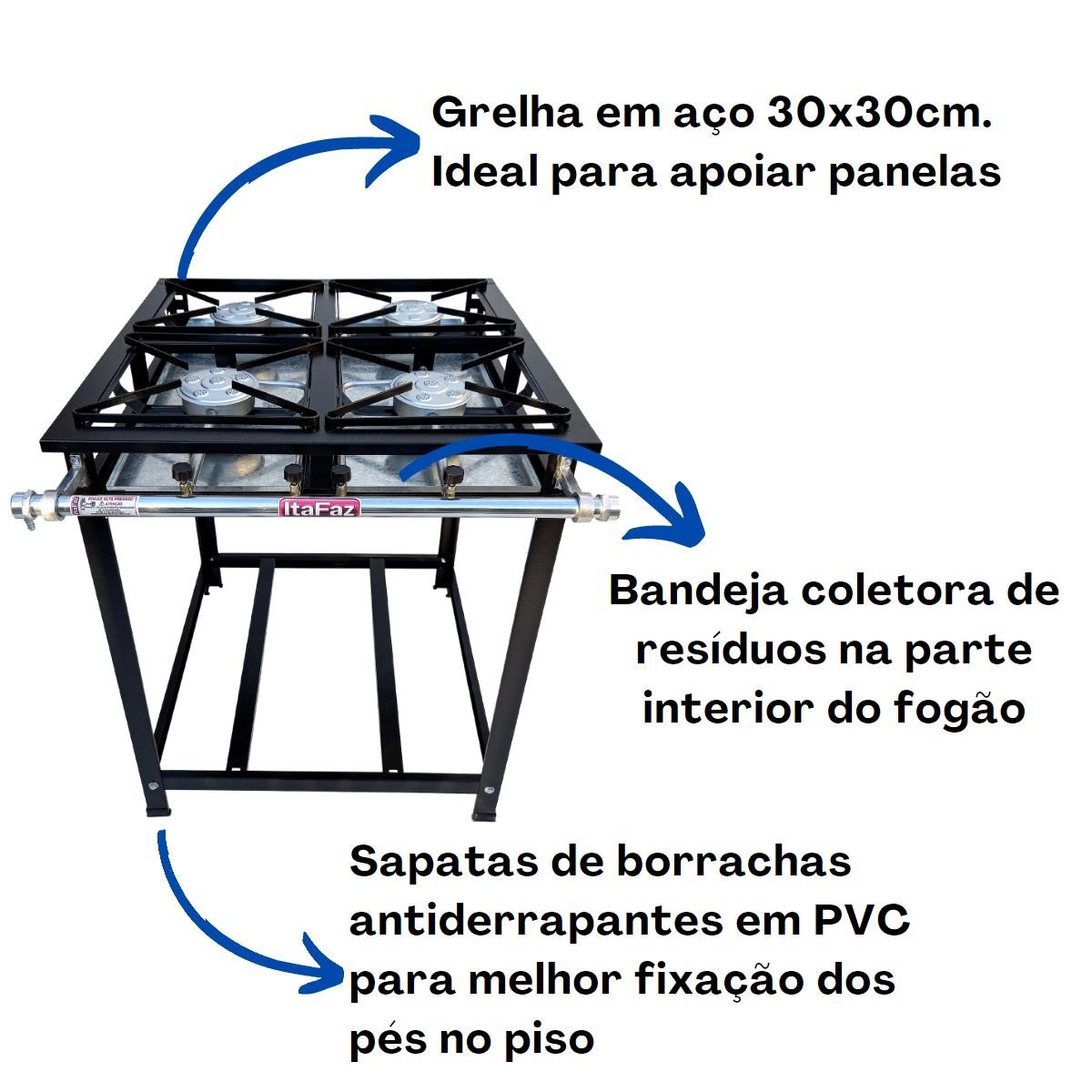 Fogão Industrial de Piso 4 Bocas Alta Pressão 30x30cm Itafaz - 3