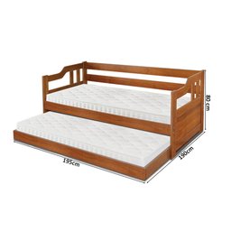 Sofá Cama Com Cama Auxiliar E 2 Colchões Em Madeira Maciça Solteiro Castanho Atraente - 4