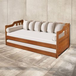 Sofá Cama Com Cama Auxiliar E 2 Colchões Em Madeira Maciça Solteiro Castanho Atraente - 3