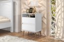 Ver imagem 1 de Mesa de Cabeceira Estilo Retrô Pés Palito 2 Gavetas Lotus - Branco - Comprar Móveis em Casa