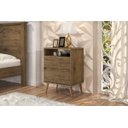 Ver imagem 1 de Mesa de Cabeceira Estilo Retrô Pés Palito 2 gavetas Lotus - Jequitiba - Comprar Moveis Em Casa