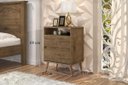 Ver imagem 2 de Mesa de Cabeceira Estilo Retrô Pés Palito 2 gavetas Lotus - Jequitiba - Comprar Moveis Em Casa