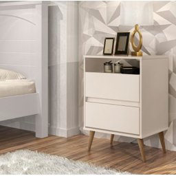 Mesa de Cabeceira Estilo Retrô Pés Palito 2 Gavetas Lotus - Off White - Comprar Moveis em Casa - 1