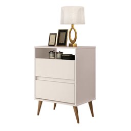 Mesa de Cabeceira Estilo Retrô Pés Palito 2 Gavetas Lotus - Off White - Comprar Moveis em Casa - 2