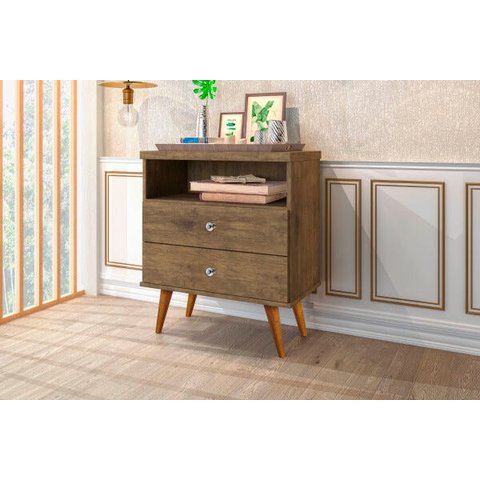 Mesa de cabeceira retrô pés palito STATUS - 2 Gavetas cor Jequitiba - Comprar Moveis Em Casa