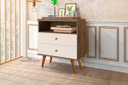 Ver imagem 1 de Mesa de cabeceira retrô Star pés palito - 2 Gavetas cor Jequitiba com Off White - Comprar Moveis Em