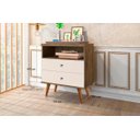 Ver imagem 2 de Mesa de cabeceira retrô pés palito STATUS - 2 Gavetas cor Jequitiba com Off White - Comprar Moveis E
