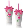 Kit 2 Copos com Tampa, Canudo e Laço Rosa Flamingo Dia das Crianças - 1