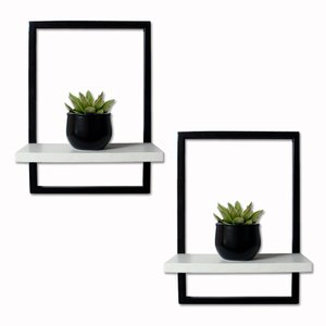 Kit 2 Prateleira Quadro Retangular Vertical 40x28 com Base Branca