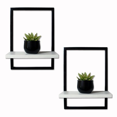 Kit 2 Prateleira Quadro Retangular Vertical 40x28 com Base Branca